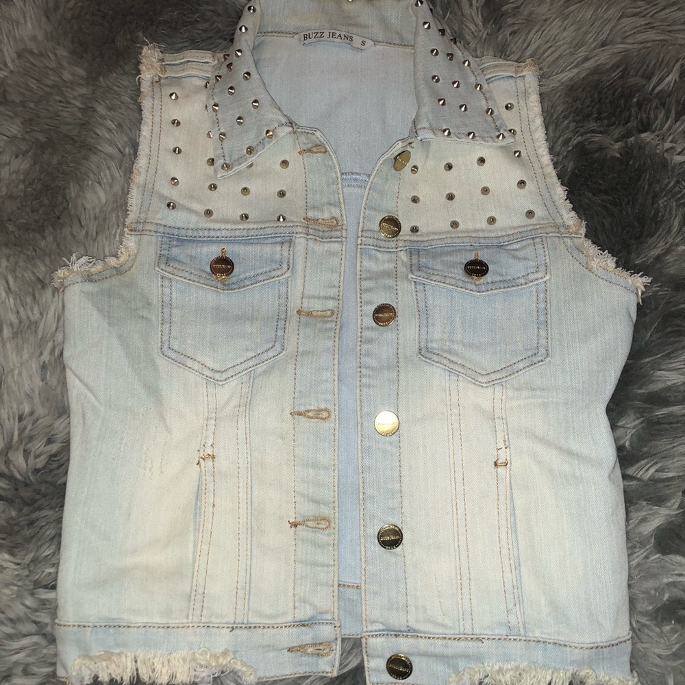Blue Jean gold studded collar Vest💎